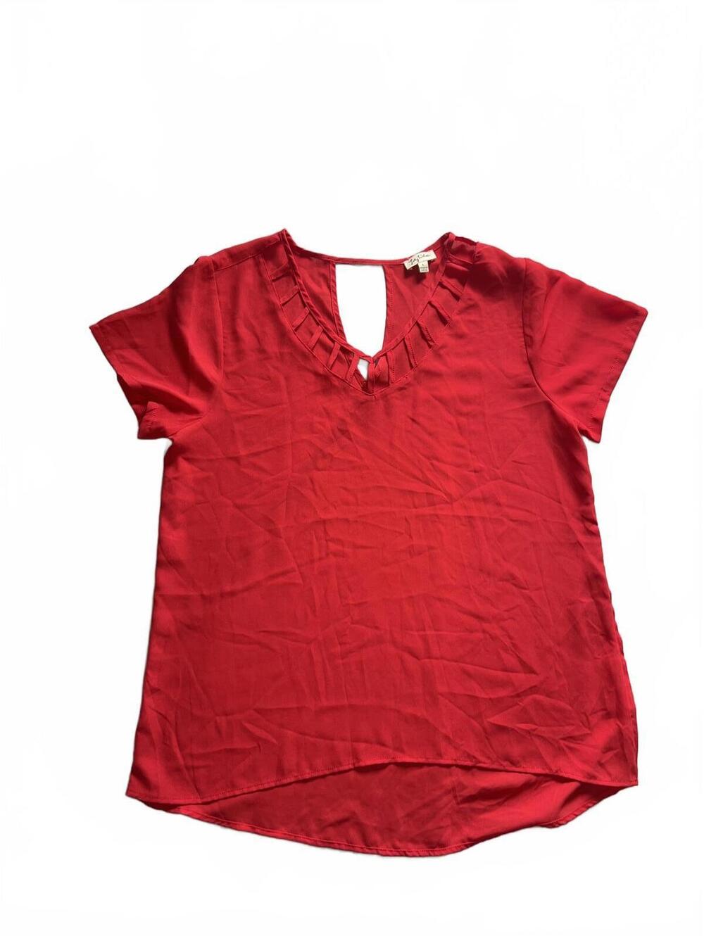 Lily White Red Short Sleeve Blouse Size L